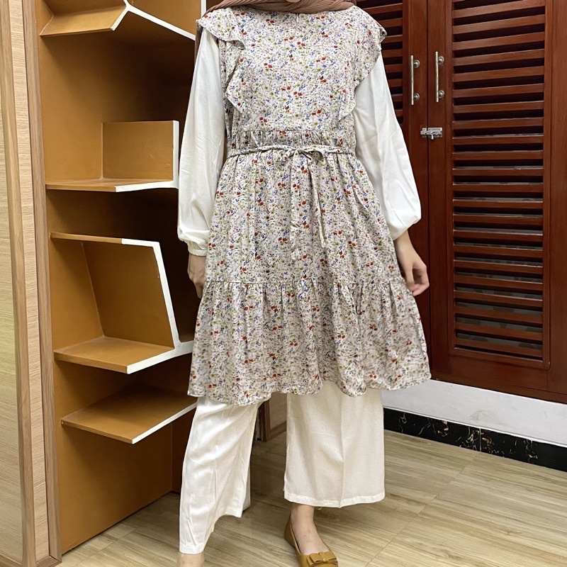 SETELAN TUNIK FLORAL DAN KULOT JUMBO WANITA| SETELAN TUNIK KATUN
