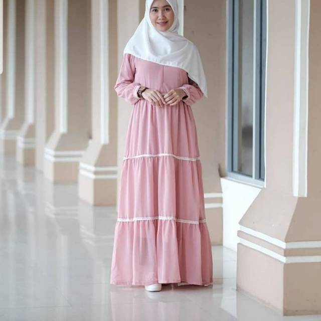Hifza dress gamis polos aplikasi renda gamis terpopuler gamis terbaru