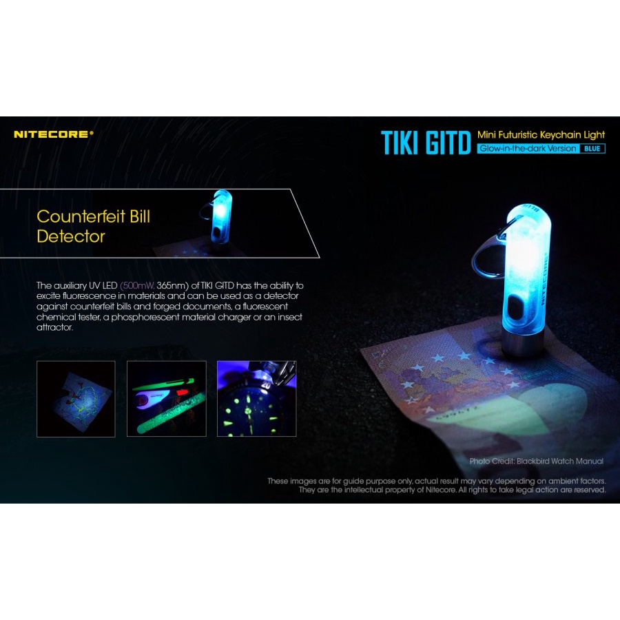 Nitecore TIKI GITD Senter LED Glow In The Dark OSRAM P8 300 Lumens - Blue