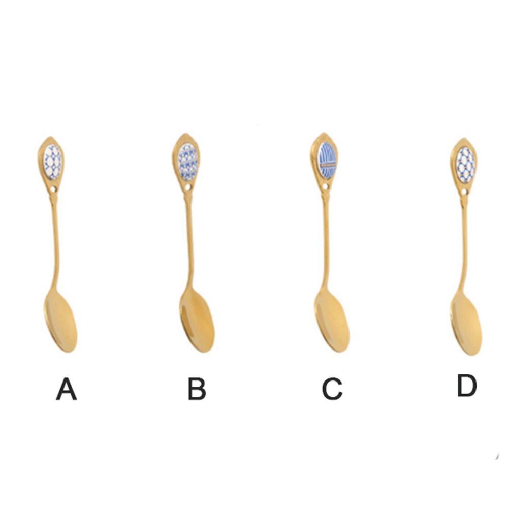 [Elegan] Sendok Teh Peralatan Makan Bahan Stainless Steel Halus Gold Plating Dengan Tangkai Panjang Sendok Kopi
