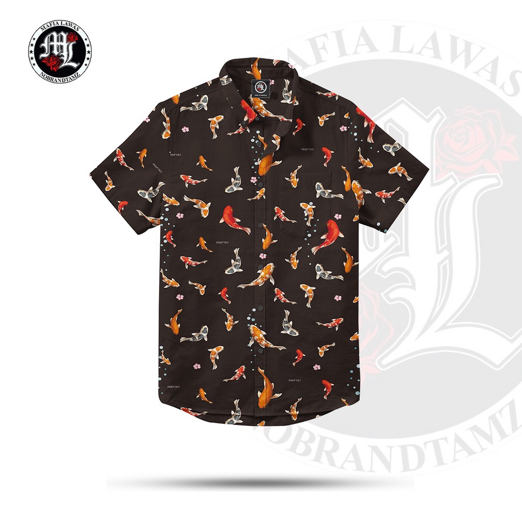 Mafia Lawas Kemeja Pria Koi Hitam