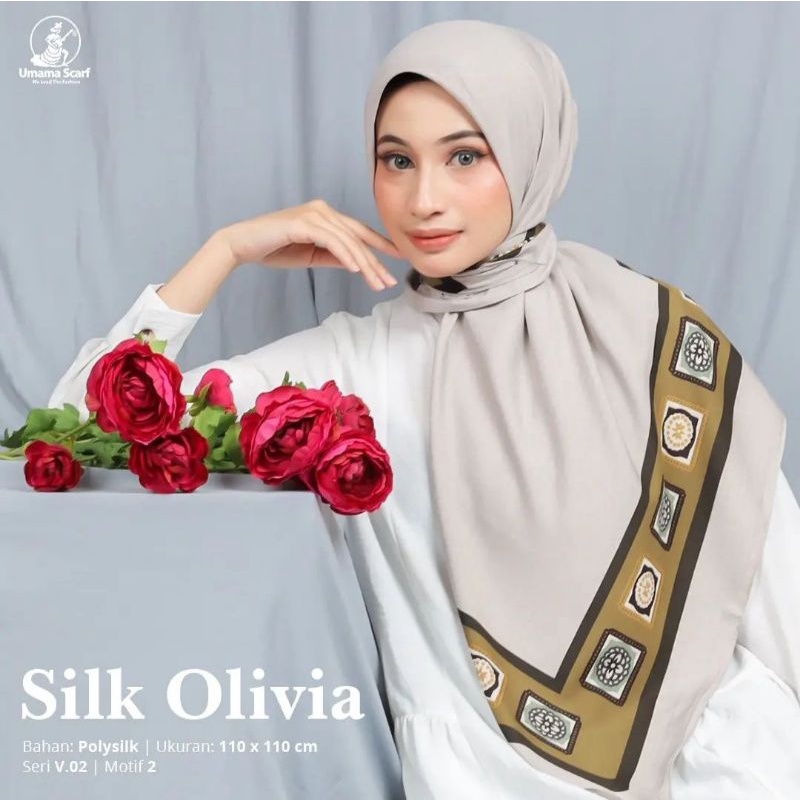 Umama Scarf ORIGINAL SILK OLIVIA Motif HIJAB SEGI EMPAT
