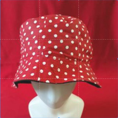 Topi bucket hat polka merah 2 warna bolak balik