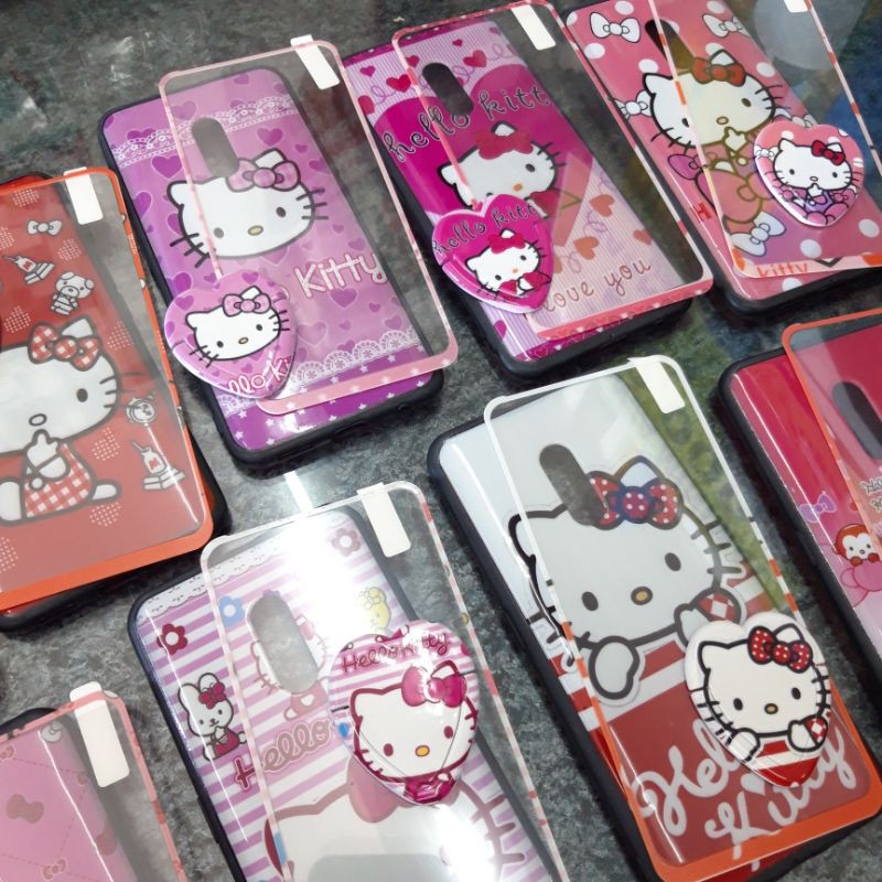 Case Motif Hello Kitty Tempered Popsoket Samsung Redmi Vivo Oppo iPhone