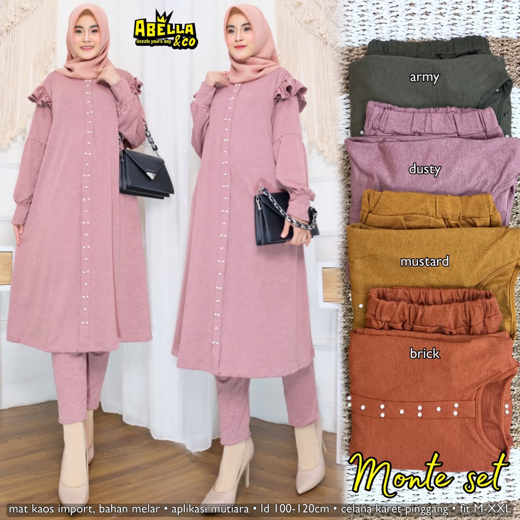 SET MONTE//SETELAN LONG TUNIK+CELANA SET FASHION TERBARU IMPORT SETELAN KAOS MELAR SETELAN APLIKASI 
