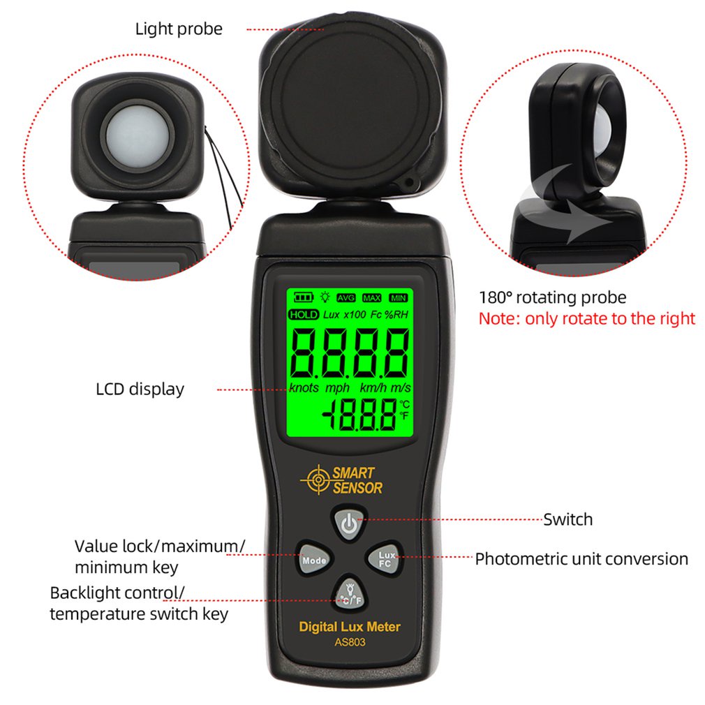 Lux Meter AS803 Luxmeter Alat Ukur Intensitas Cahaya Light Meter Luminance Tester SMART SENSOR Spectrometer Digital