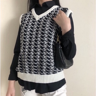 Jual HOUNDSTOOTH VEST - Rompi Houndstooth Hitam Putih Korean Look