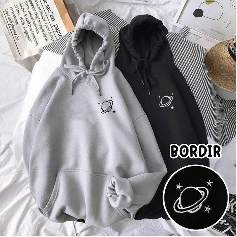 Parisdivarious Sweater Hoodie Jemper (Bordir) Kotak Mars Bahan Fleece Size S - XXL (Pria &amp; Wanita)