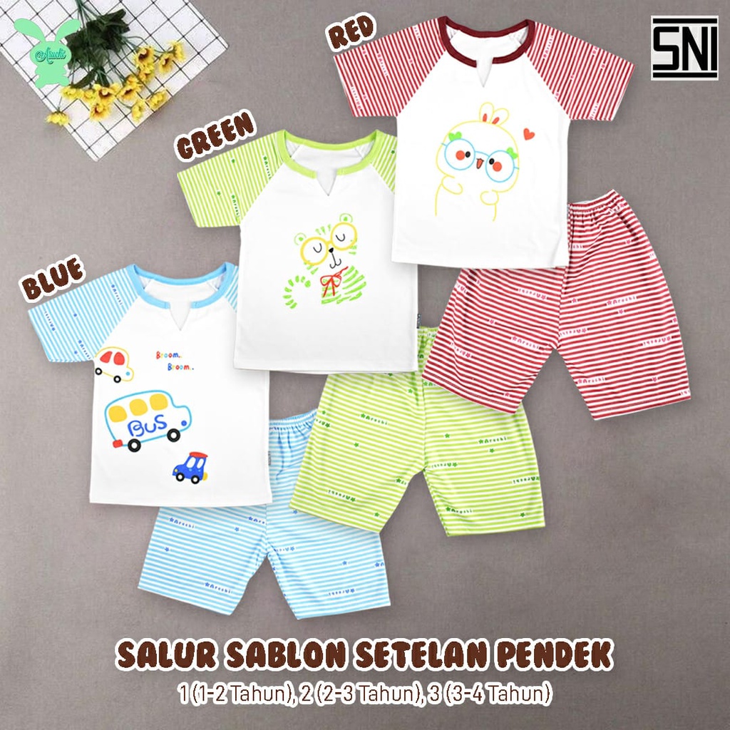 ARUCHI SETELAN SALUR SABLON BAJU PENDEK CELANA PENDEK / BAJU PANJANG CELANA PANJANG 1-3 TAHUN