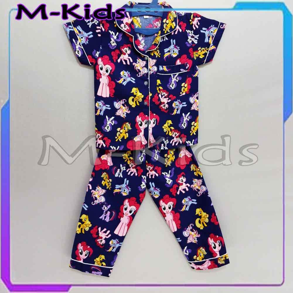 MKids88 - Baju Setelan Katun Piyama Anak Gambar Hello Kitty Keropi Beruang &amp; Kuda Pony