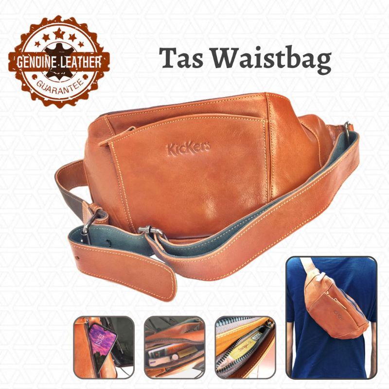 Tas Selempang Pria Waistbag Pinggang Laki Laki 100% KULIT SAPI ASLI