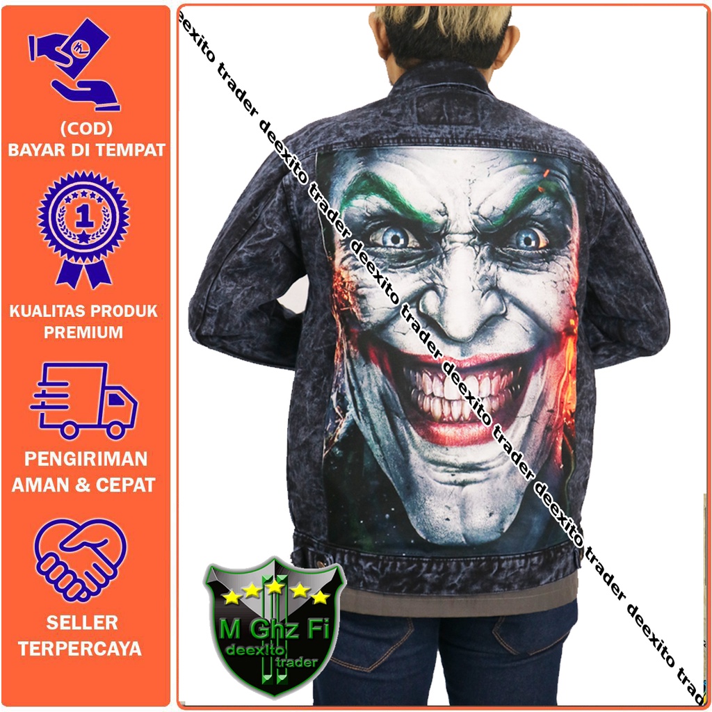 JAKET JEANS JOKER DENIM PRIA BAHAN TEBAL BERKUALITAS PRINTING BERGAMBAR BELAKANG XS S M L XL XXL