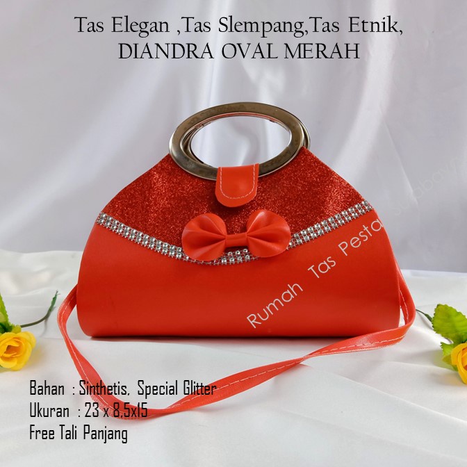 Tas Elegan ,Tas Slempang,Tas Etnik,DIANDRA OVAL MERAH