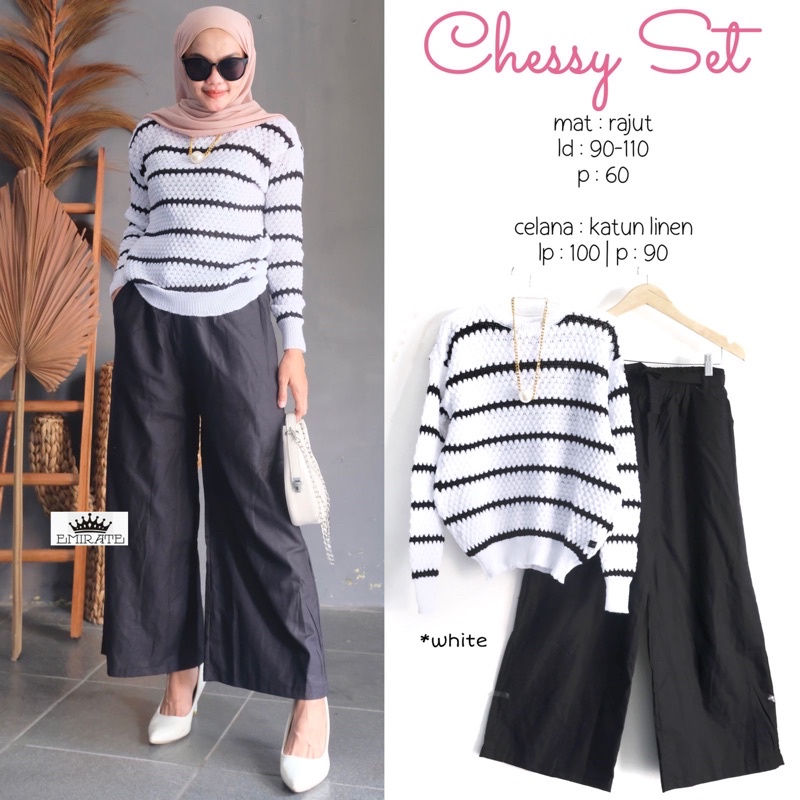 CHESSY SET + KESSIE SET  ( ATASAN + CELANA ) / BEST SELLER / BISA COD-White