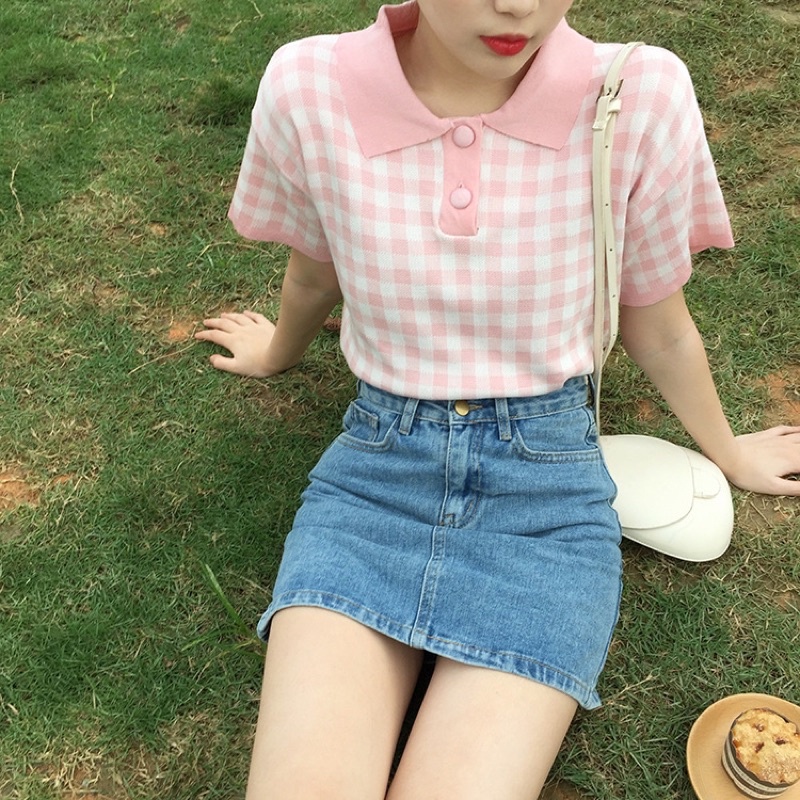 BKY - Korean Polo Crop Shirt - Sana