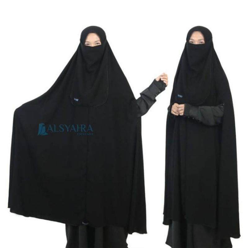 Set Khimar Syari Handzipper Al Haramain Jetblack By Alsyahra Exclusive