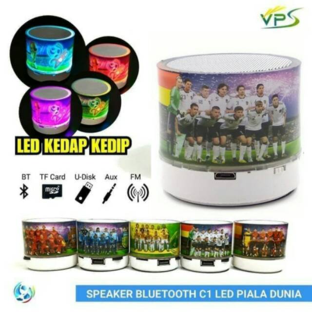 Speaker Bluetooth Mini Music Box Speker Portable Wireless LED S10 / C1 / FB 18 Motif Piala Dunia