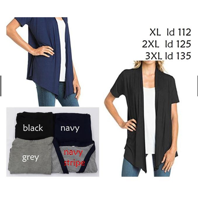 Barang Berkualitas Cardigan halus adem lengan pendek kardigan outer outerwear Jumbo Big - Navy, XL