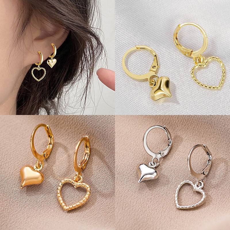 Anting Tusuk Asimetris Model Hati Hollow Gaya Retro Simpel Untuk Wanita