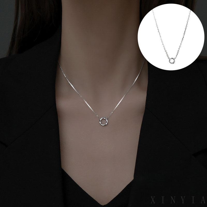 Kalung Rantai Dengan Liontin Cincin Berlian Imitasi Gaya Retro Untuk Wanita XIA.ID