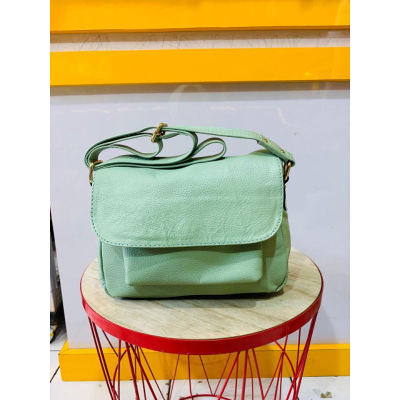 tas kulit sapi asli warna mint