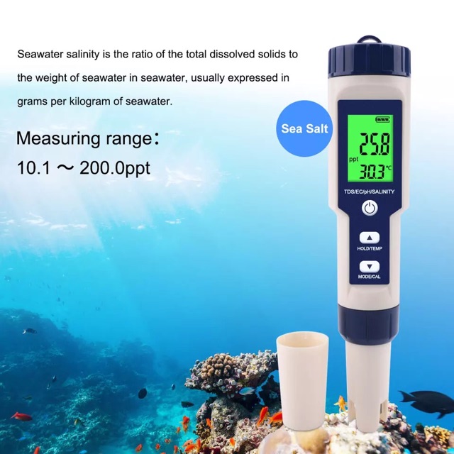 EZ-9909 5 in 1 Salinity/TDS/EC/Temperature/PH Meter Backlight Waterproof