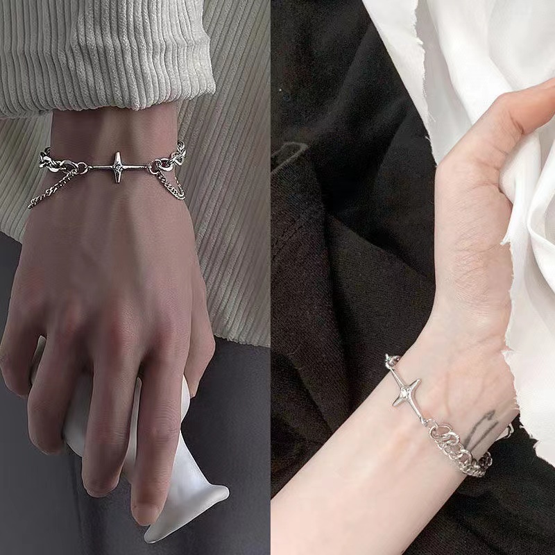 IFYOU Gelang Rantai Desain Bintang Warna Silver Gaya Korea Untuk Wanita