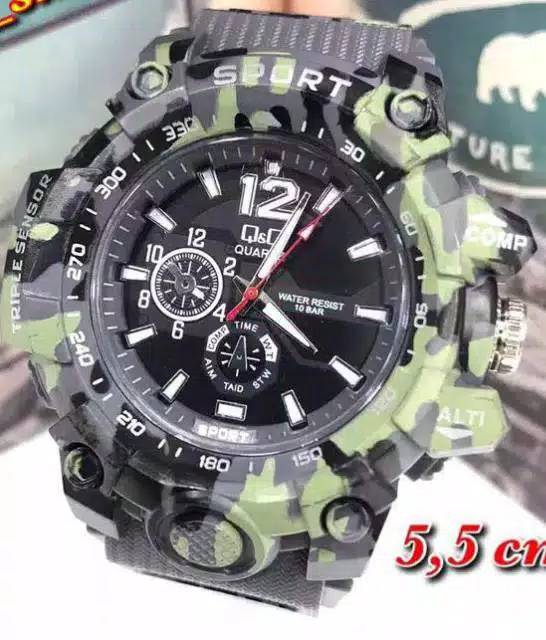 Terima Cod)Jam Tangan Pria  Q&amp;Q Loreng Jarun Strap Rubber(Dikirim Dari Jakarta)