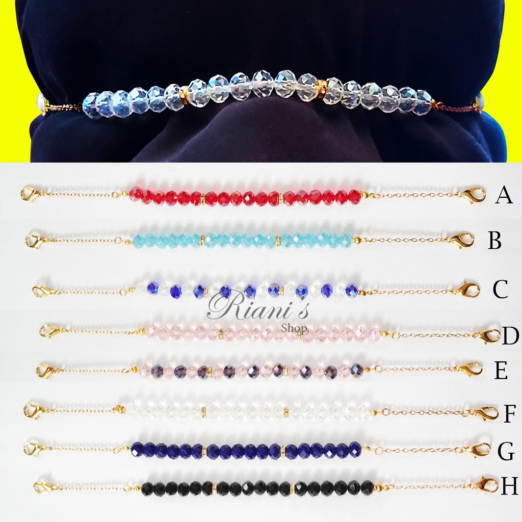 Pengait Konektor Masker Hijab Jilbab Kristal Asli Tali Rantai Emas Gold Penyambung Penghubung Bros