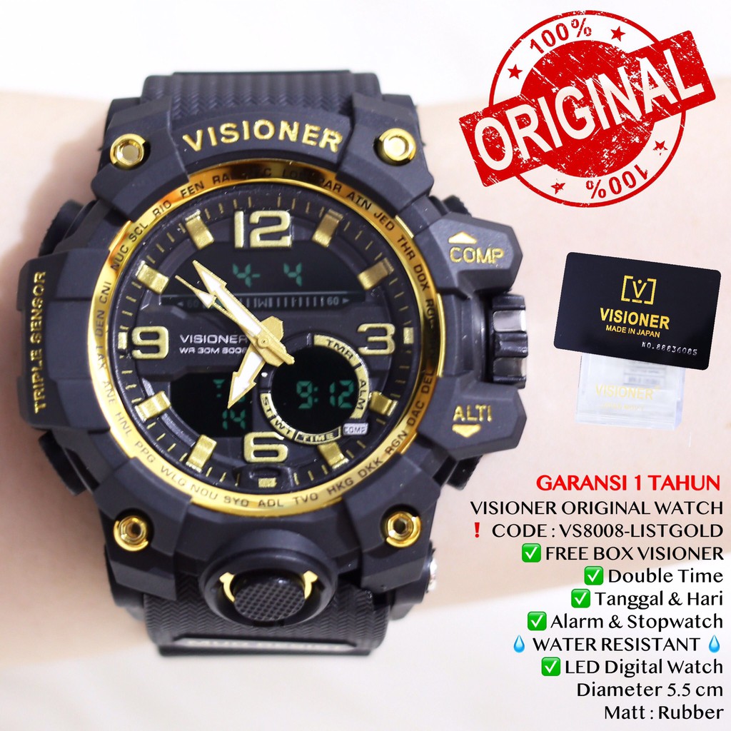 Jam Tangan Pria Digital VISIONER ORIGINAL WATCH FREE BOX Tahan Air VS8008