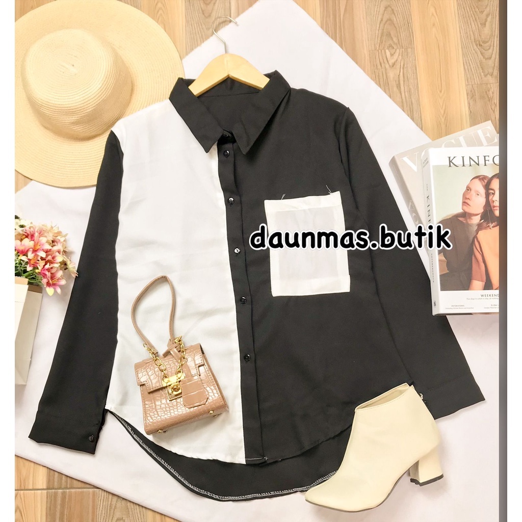 1KG MUAT 5PCS | TABA BLOUSE COMBI BLACK AND WHITE MONOCHROME KOREAN STYLE HITS OOTD SELEBGRAM FASHION GROSIR MURAH WANITA