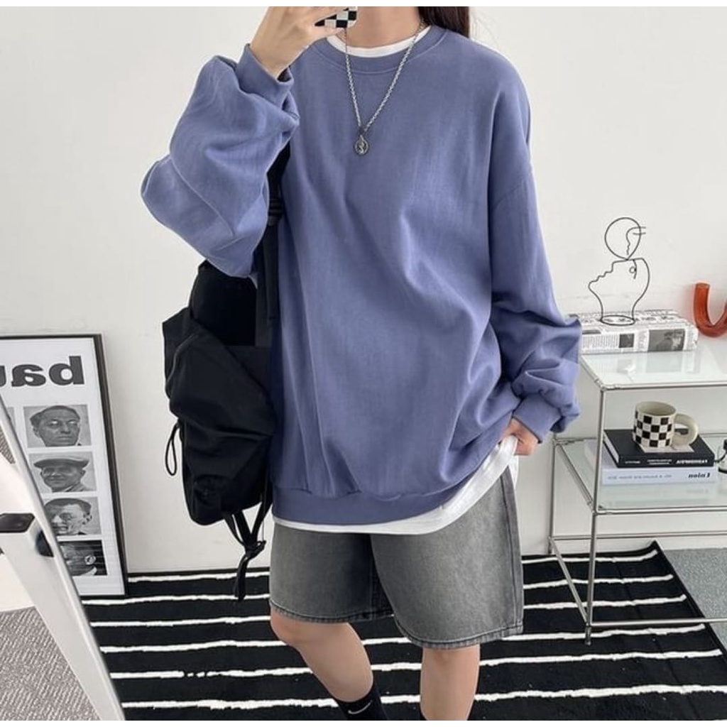 XXL SWEATER WANITA OVERSIZE - BASICLY SWEATER CREWNECK WANITA BIG SIZE - SWEATER POLOS OVERSIZE