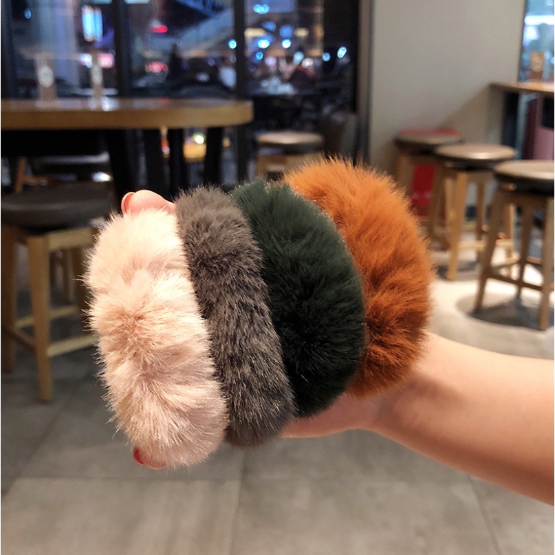 Ikat Rambut Korea Bulu Pompom Donat Pompom Hair Accessories J124