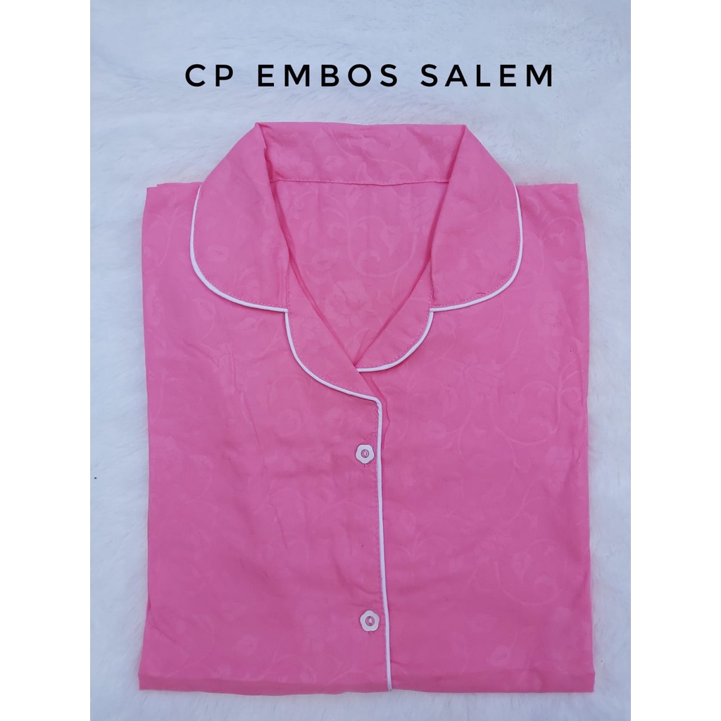 JNV Piyama CP Wanita Motif Satin Embos - Baju Tidur Saten Lengan Pendek - Bahan Satin Embos-Salem