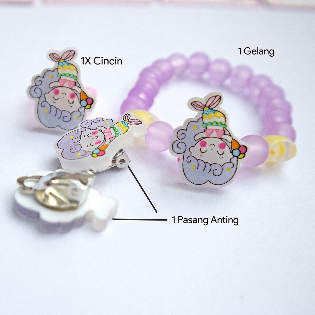 Qh-Set Perhiasan Cincin Anting Dan Gelang Anak Motif Lucu