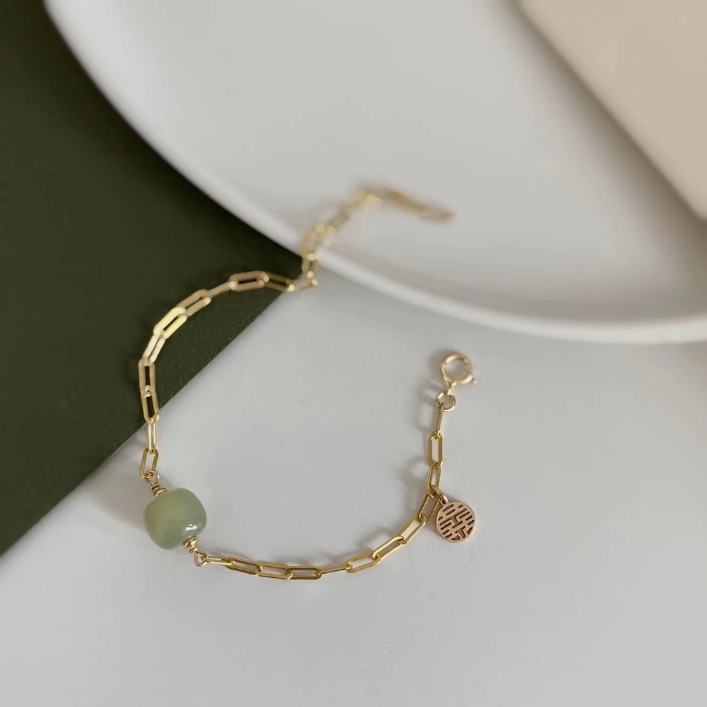 Gelang Tangan Sterling Silver 925 Dengan Manik-Manik Mutiara + Jade Untuk Wanita