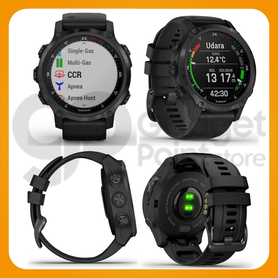 Garmin Smart Watch Descent Mk2 Stainless Steel with Black Band - Garansi Resmi TAM 2 Tahun