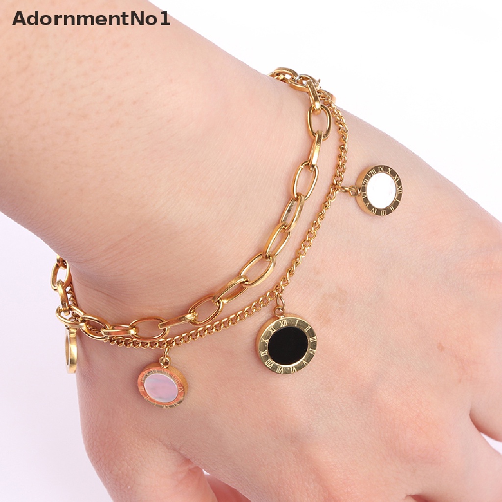 (AdornmentNo1) Gelang Bangle Titanium Steel Motif Angka Romawi Untuk Wanita