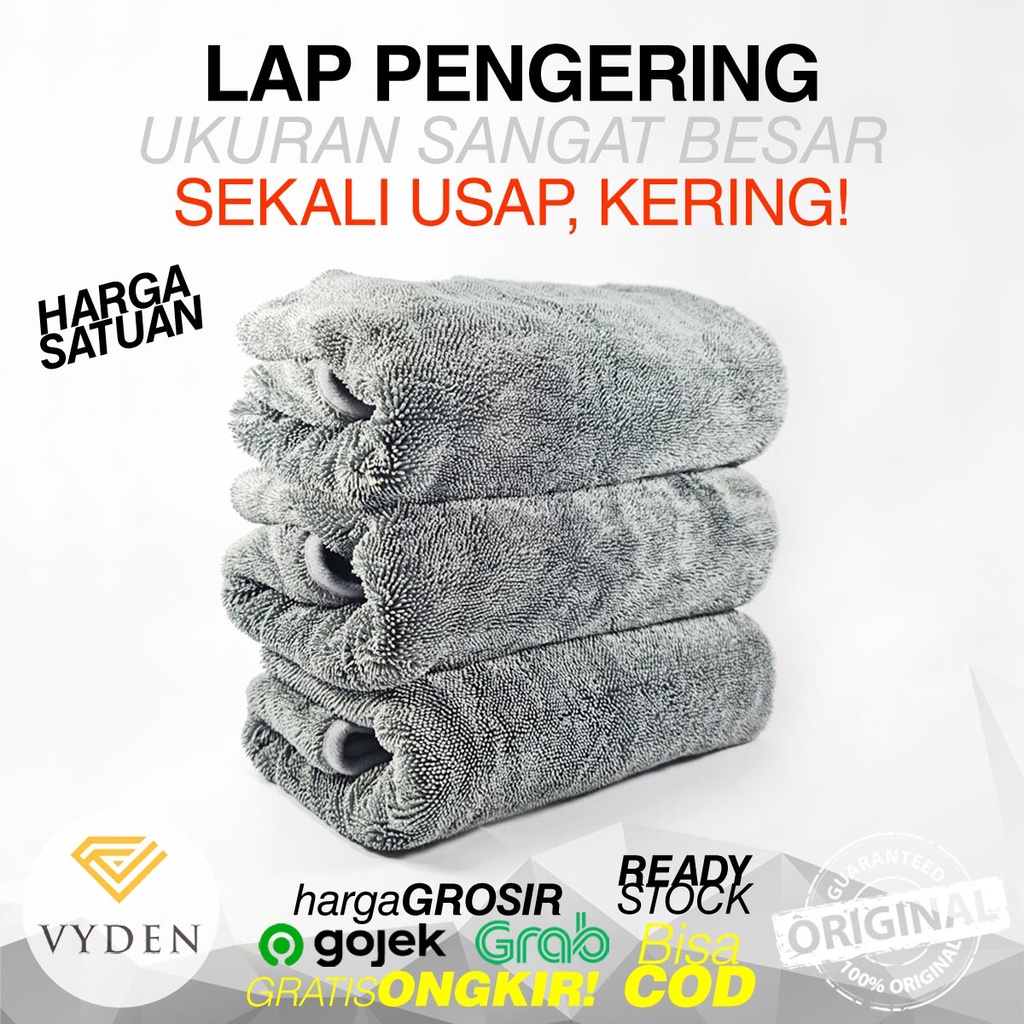 Lap Pengering Cuci Mobil VYDEN Drying Towel Twisted Loop Premium Korean Microfiber 600GSM Water Magnet Killer Handuk Kanebo Jumbo Extra Large Kain Cuci Motor Tidak Bikin Baret Sekali Tarik Kering Garansi