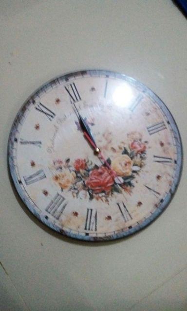 043 Jam Dinding Unik Motif Bunga Shabby Chic