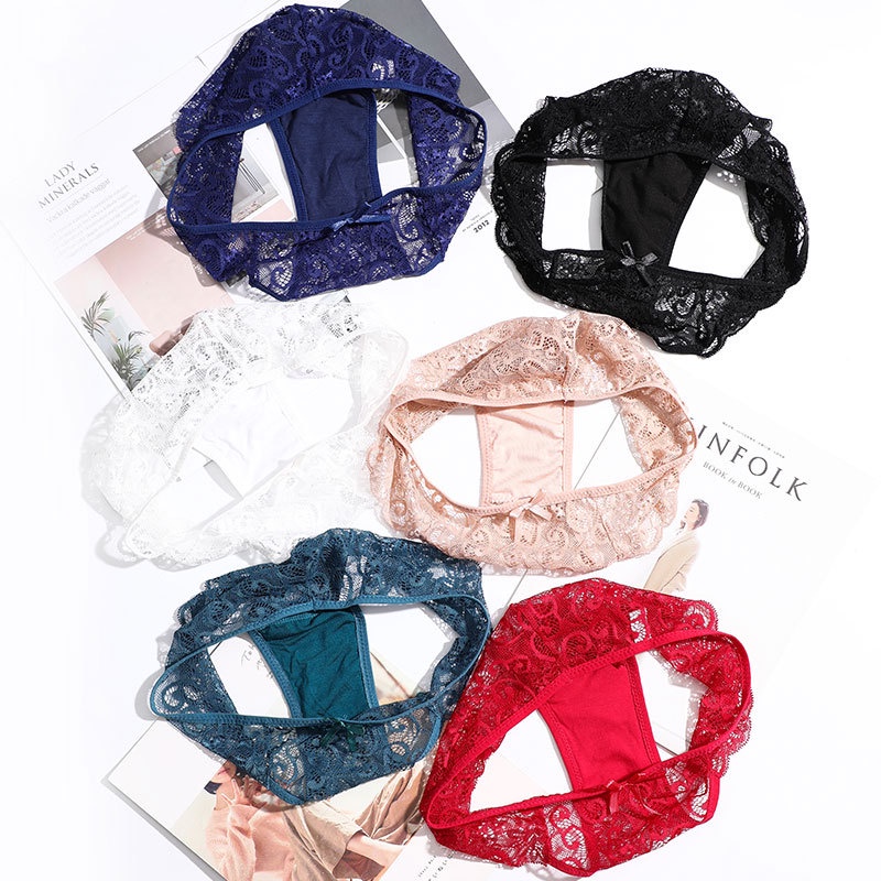 Renda Mulus Celana Dalam Wanita Mid Waist ukuran besar Sexy bernapas Thong 3C125
