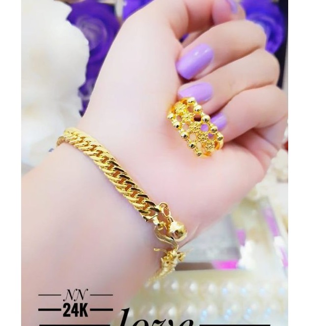 Xuping Set Perhiasan Gelang dan Cincin Lapis Emas 537h