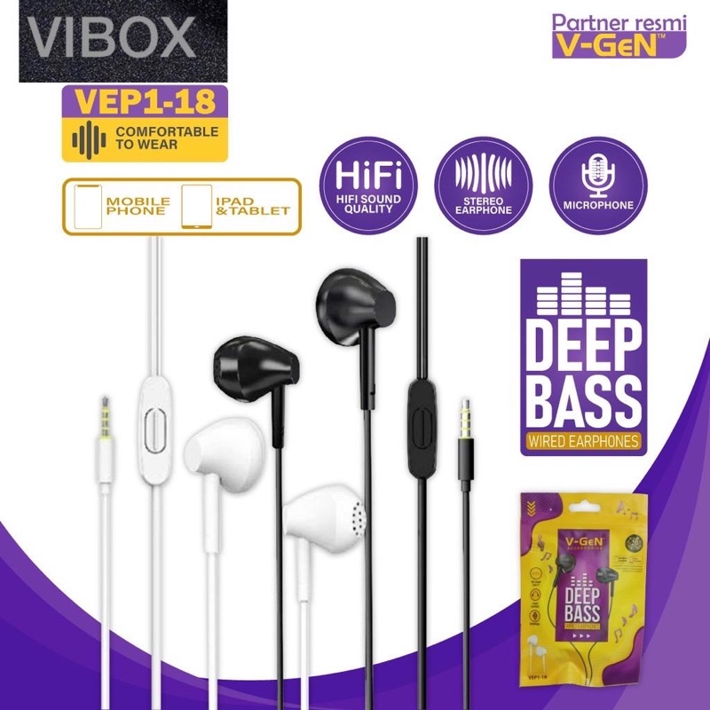 HANDSFREE V-GEN VEP1-18 PER 1KANTONG ISI 20 pcs HEADSET VEP1-18 SUPERBASS