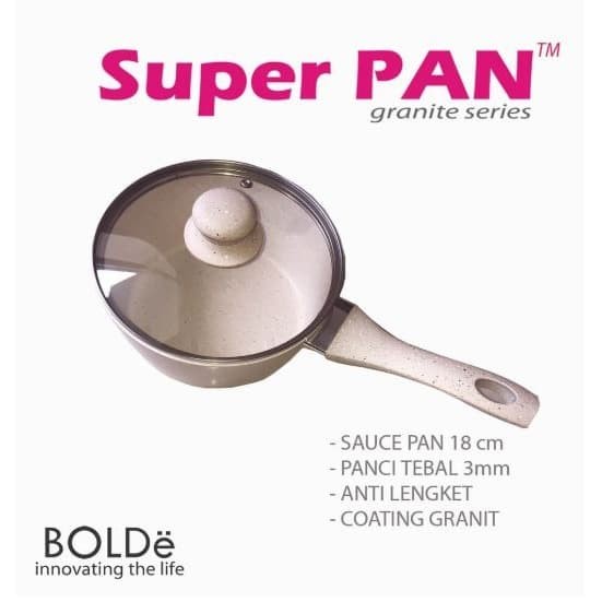 Bolde Sauce Pan 18cm Dengan Lapisan Granit Anti Lengket Dan Tutup kaca