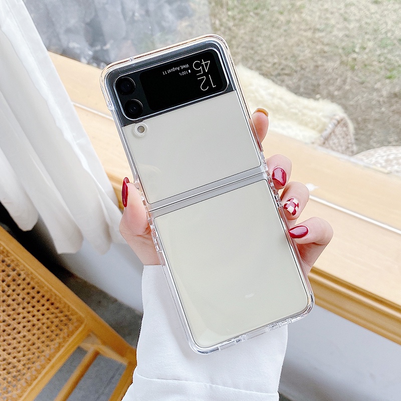 Hard Case Pelindung Bahan PC Transparan Tahan Banting Untuk Samsung Galaxy Z Flip 3 5G