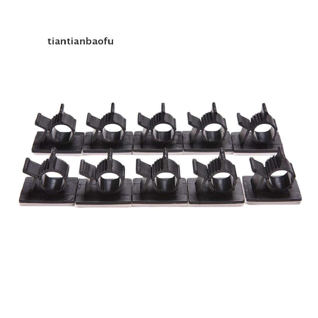 [tiantianbaofu] Black 10 Pcs Adhesive Backed Nylon Wire Adjustable Cable Clips Clamps 16mm Boutique