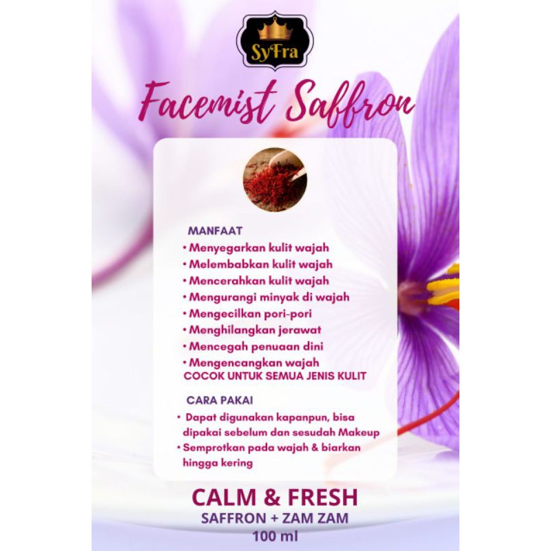 FACEMIST Safron 60 ml By SyFRA | SAFFRON | BEAUTY | TONER | 100% ORIGINAL SUPER NEGIN NO 1