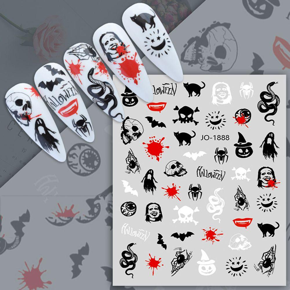 MXBEAUTY Stiker Kuku Halloween Mode Perekat Diri Joker Manicure Spider Skeleton Halloween Foil Kuku