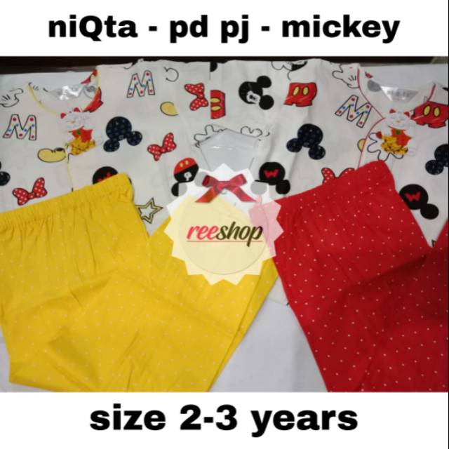 Piyama niqta tangan pendek celana panjang - motif mickey - size anak
