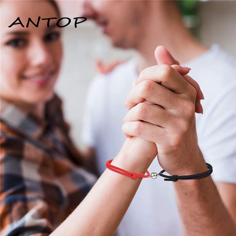 2 Pcs Gelang Cinta Pasangan Tali Kepang Magnetik Gaya Cina Untuk / Pria / Wanita ANTOP